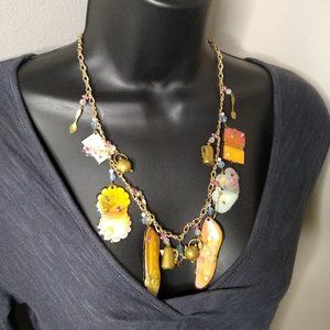 Awesome Decorative Stamped Vintage Metal Charm Necklace 23 Inches
